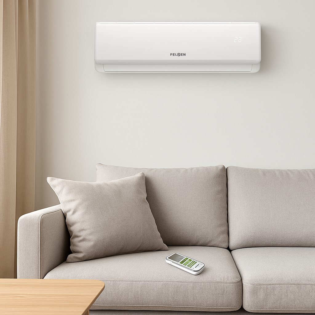 FELSEN air condition indoor unit mounted above a sofa
