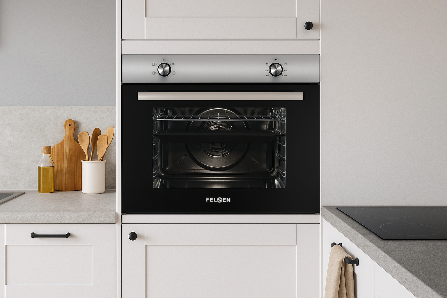 FELSEN built in oven installed in white cabinetry